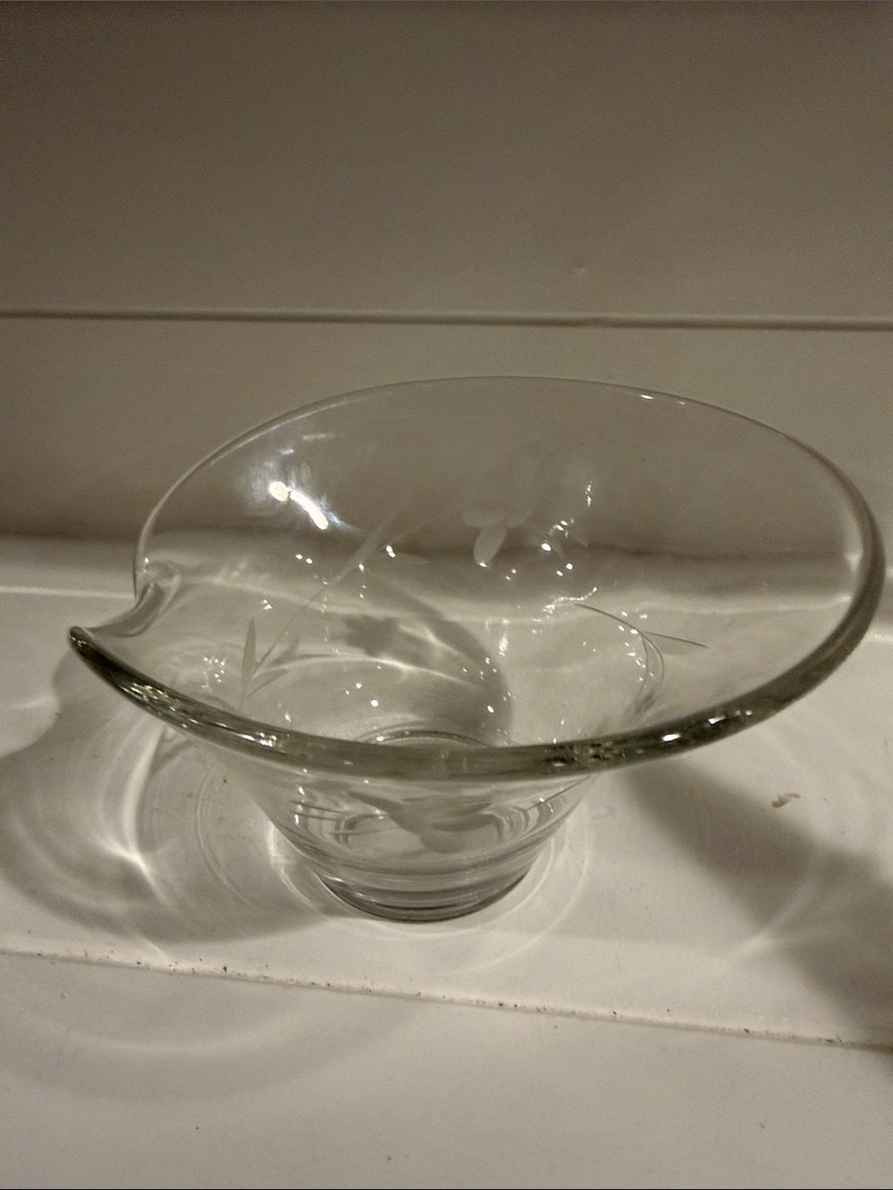 Princess House Clear Etched Glass Accent Bowl